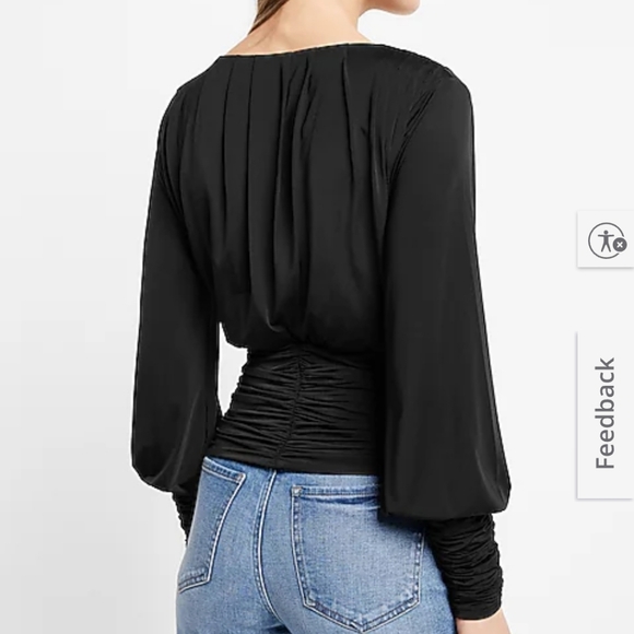 Express Black V Neck Ruched Long Sleeve Blouse - Picture 3 of 13